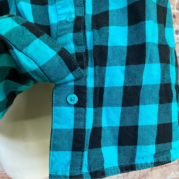 Millennium Plaid Tunic Button Down Short Sleeve Blue & Black Sz Large - Picture 9 of 9